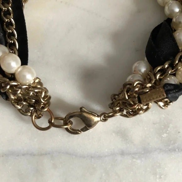 Synthetic Pearl Chain & Ribbon Twist Bracelet - Picture 2 of 5